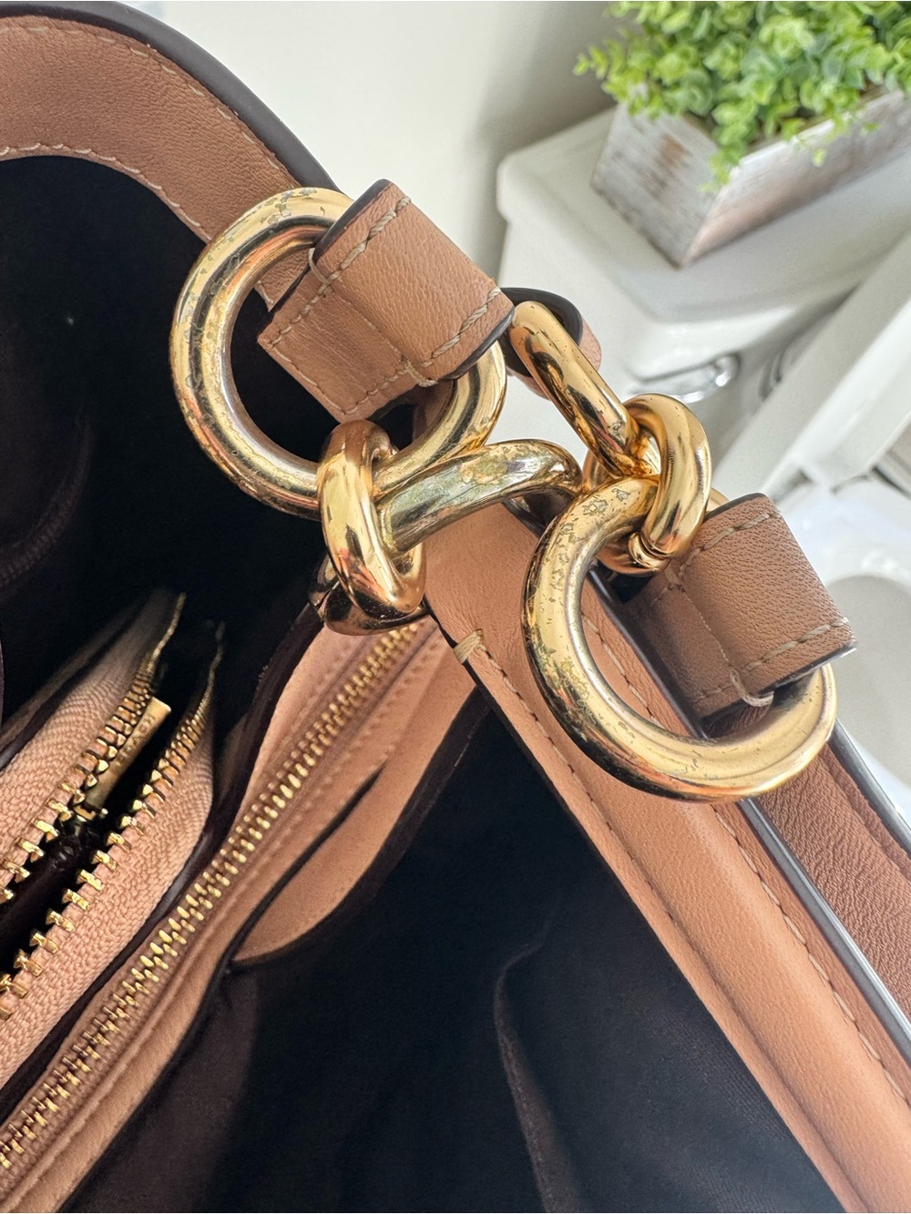 Coach Sand/Taupe/Light Pink Embossed Signature Shoulder Tote w/ Matching Wallet - Picture 4 of 6